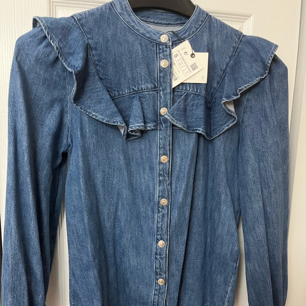 Zara denim ruffle top